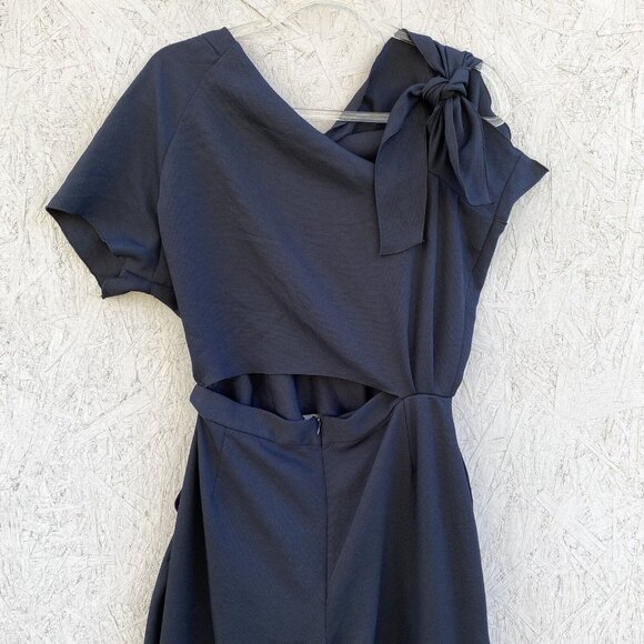 Rachel Comey Tie Shoulder Cut Out Waist Straight Leg Crepe Jumpsuit Sz 8 Navy - Picture 10 of 14